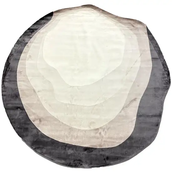 7' Black And Cream Abstract Round Rug Photo 2