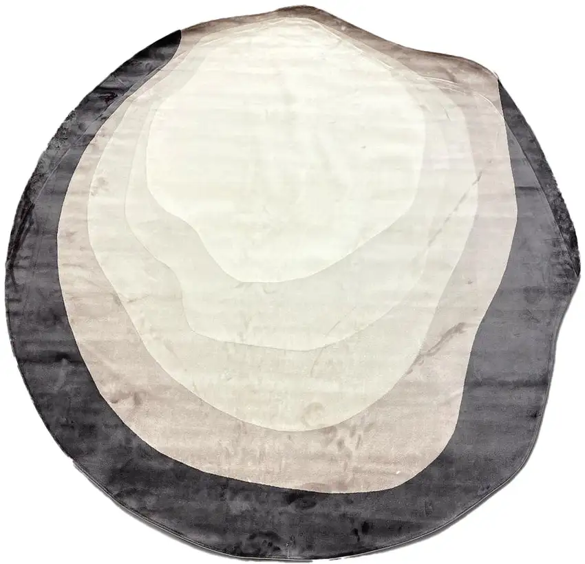 7' Black And Cream Abstract Round Rug Photo 2