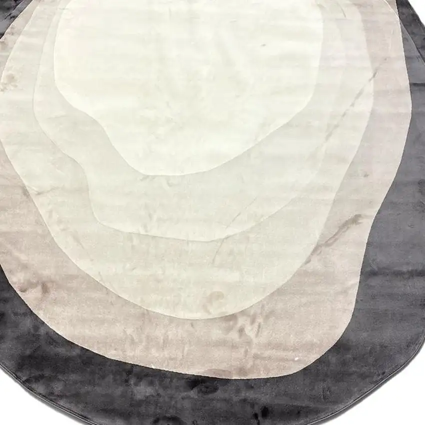 7' Black And Cream Abstract Round Rug Photo 4