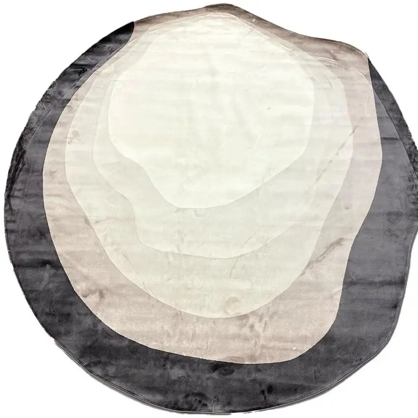 7' Black And Cream Abstract Round Rug Photo 3
