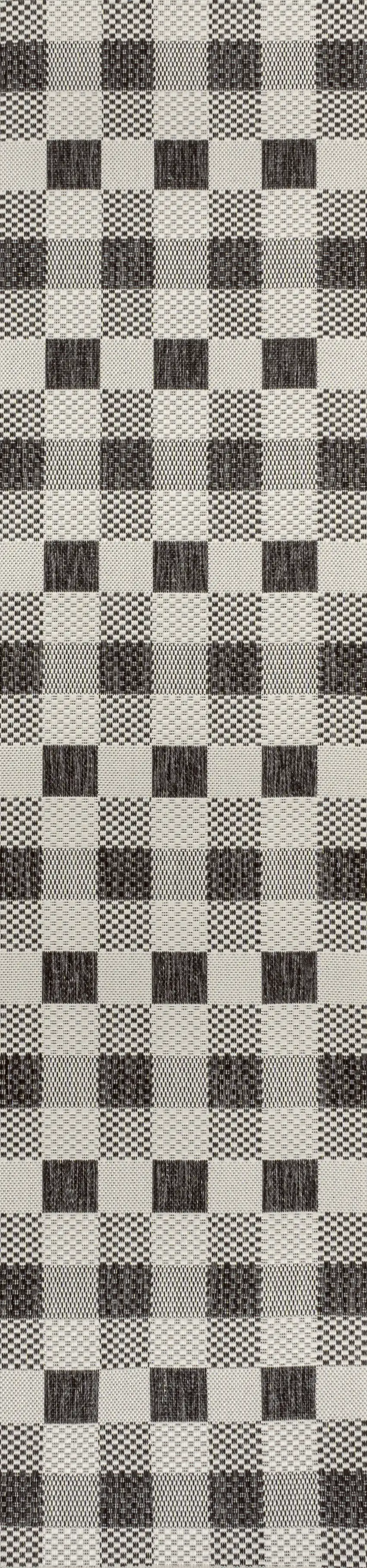 8' Black And Cream Geometric Indoor Outdoor Runner Rug Photo 1