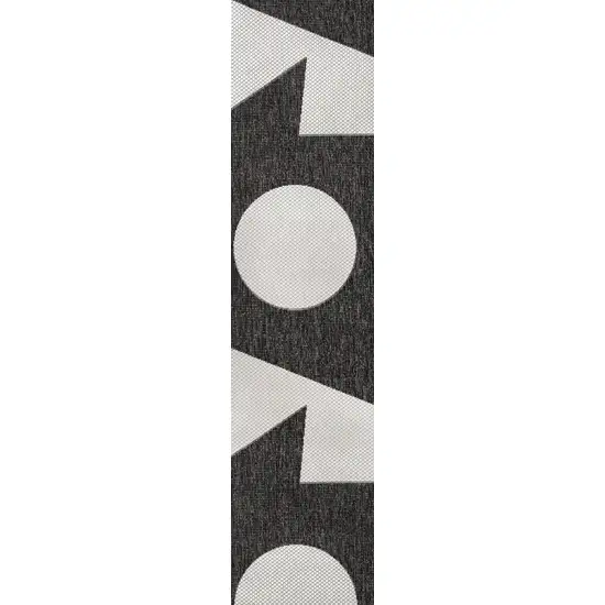 8' Black And Cream Geometric Indoor Outdoor Runner Rug Photo 1