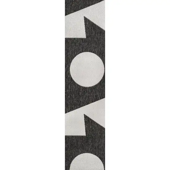 8' Black And Cream Geometric Indoor Outdoor Runner Rug Photo 3