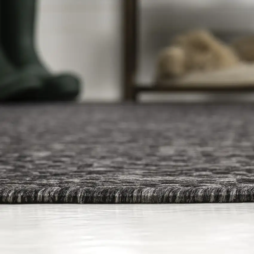 8' Black And Cream Geometric Indoor Outdoor Runner Rug Photo 7