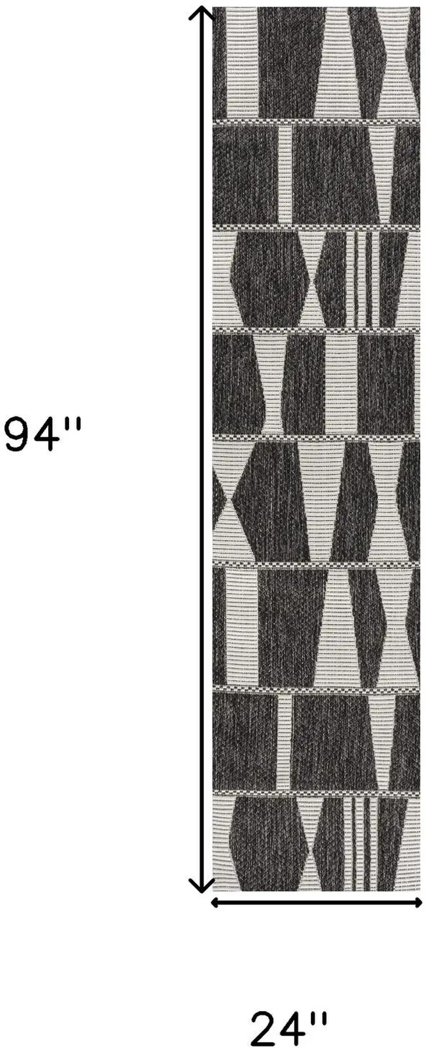 8' Black And Cream Geometric Indoor Outdoor Runner Rug Photo 9
