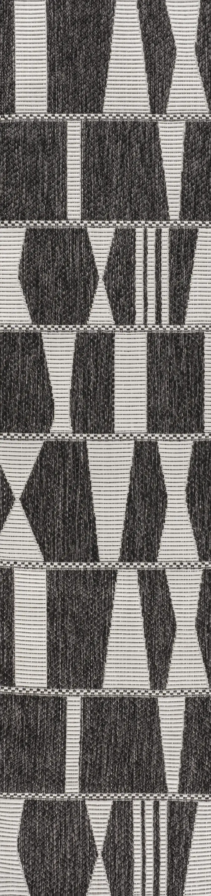 8' Black And Cream Geometric Indoor Outdoor Runner Rug Photo 1