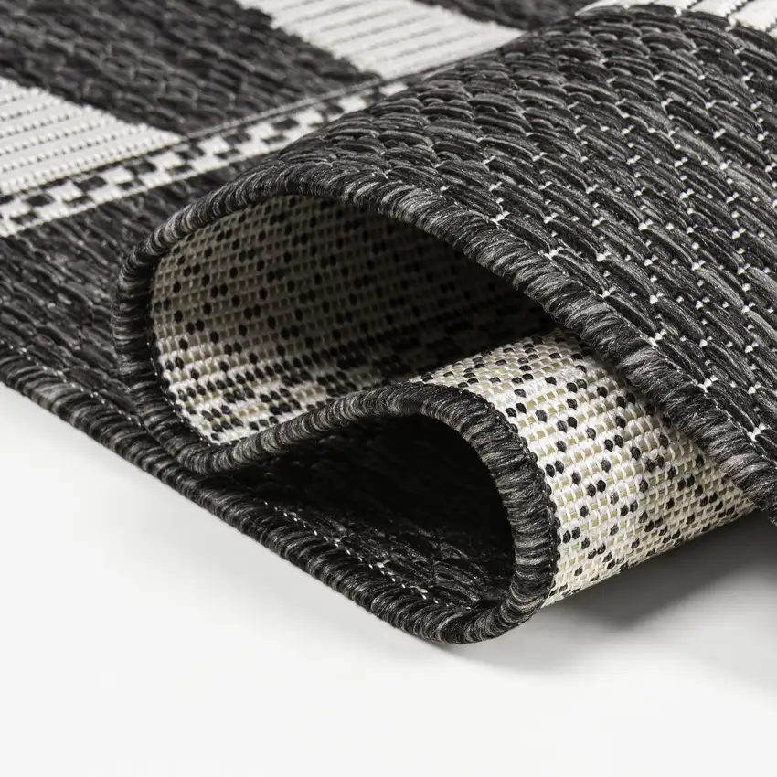 8' Black And Cream Geometric Indoor Outdoor Runner Rug Photo 8