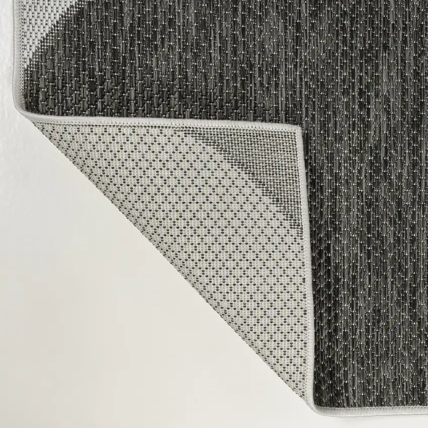 8' Black And Cream Geometric Indoor Outdoor Runner Rug Photo 6