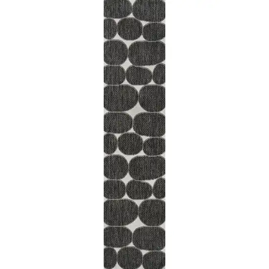 8' Black And Cream Geometric Indoor Outdoor Runner Rug Photo 3