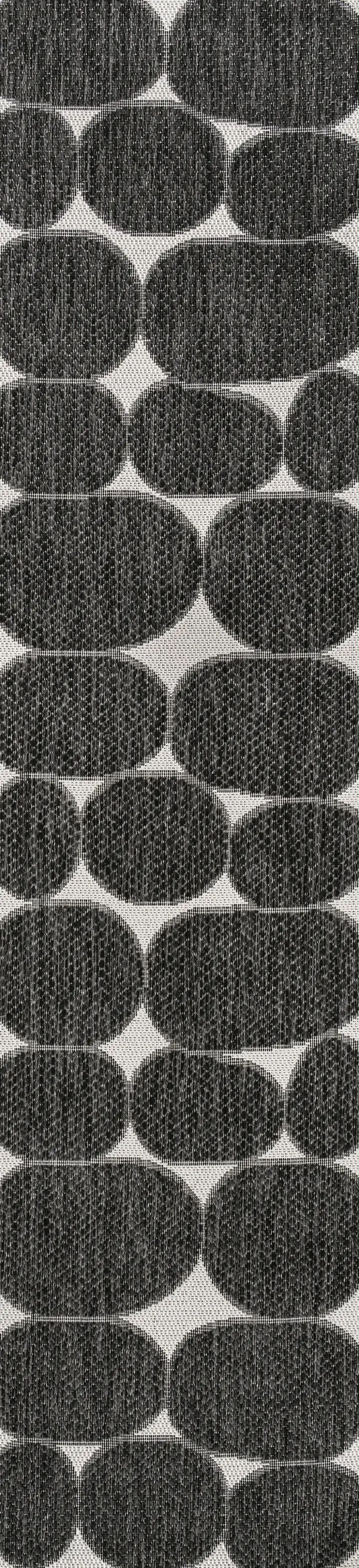 8' Black And Cream Geometric Indoor Outdoor Runner Rug Photo 3