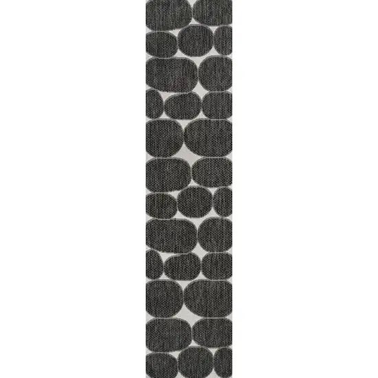 8' Black And Cream Geometric Indoor Outdoor Runner Rug Photo 1