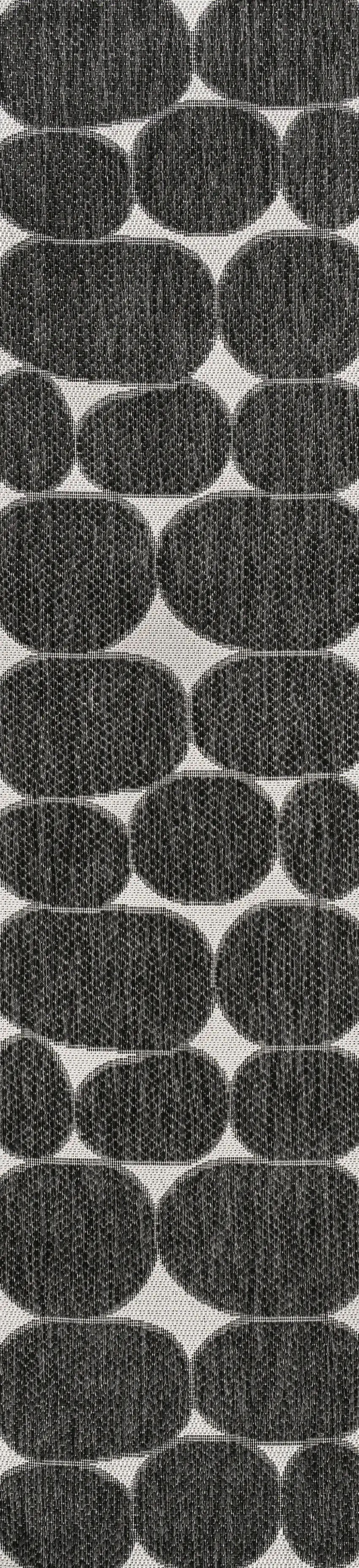 8' Black And Cream Geometric Indoor Outdoor Runner Rug Photo 1