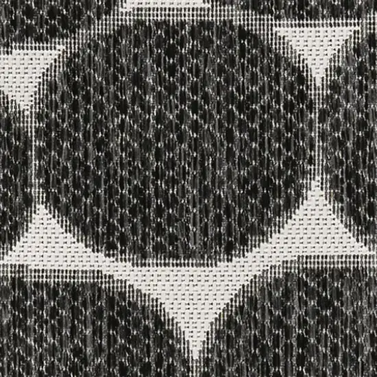 8' Black And Cream Geometric Indoor Outdoor Runner Rug Photo 2