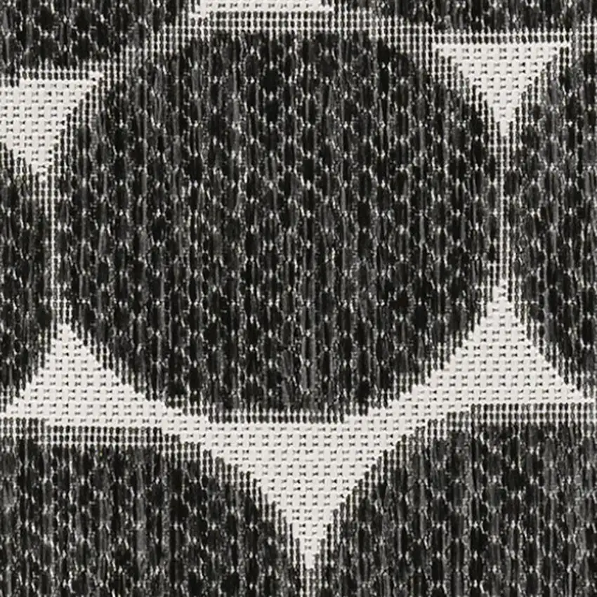 8' Black And Cream Geometric Indoor Outdoor Runner Rug Photo 2