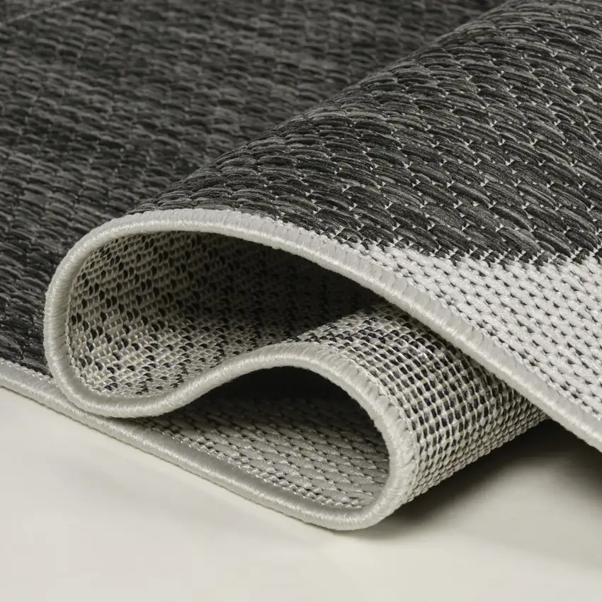 8' Black And Cream Geometric Indoor Outdoor Runner Rug Photo 8