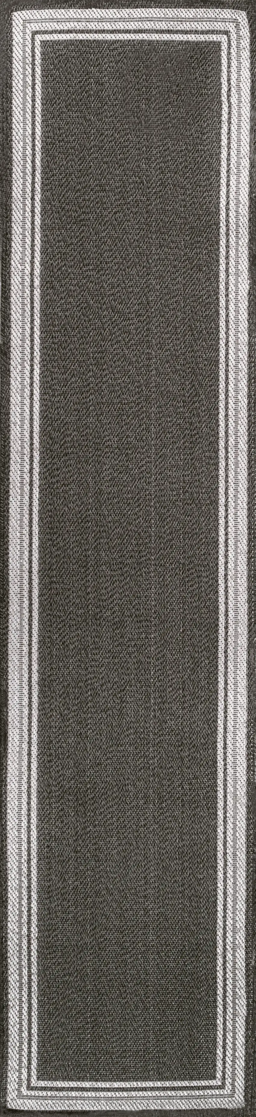 8' Black And Cream Indoor Outdoor Runner Rug Photo 3