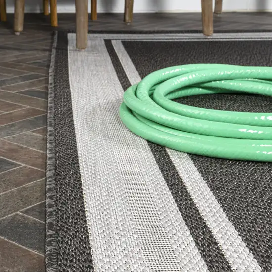 8' Black And Cream Indoor Outdoor Runner Rug Photo 7