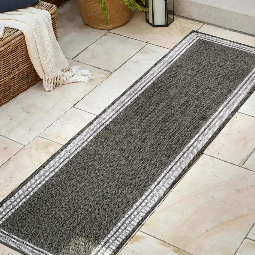 8' Black And Cream Indoor Outdoor Runner Rug Photo 5