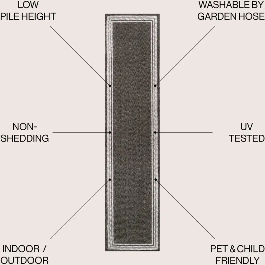 8' Black And Cream Indoor Outdoor Runner Rug Photo 8