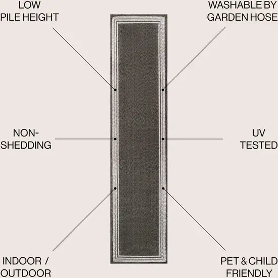 8' Black And Cream Indoor Outdoor Runner Rug Photo 8