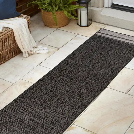 8' Black And Cream Indoor Outdoor Runner Rug Photo 6