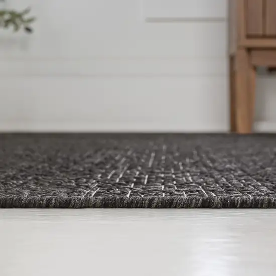 8' Black And Cream Indoor Outdoor Runner Rug Photo 7