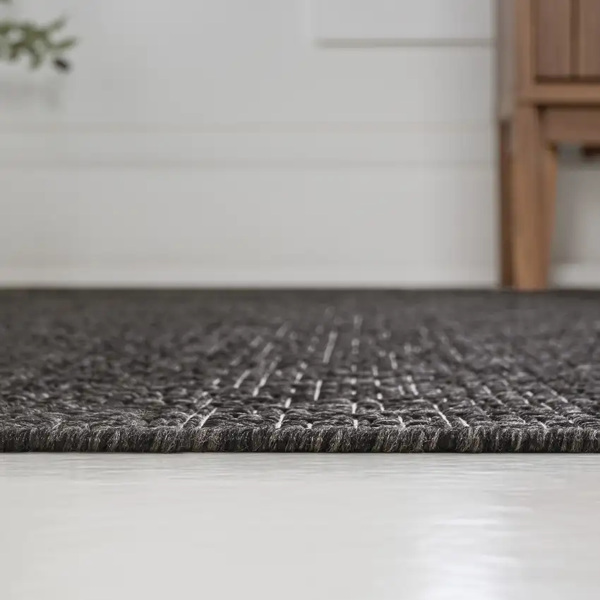 8' Black And Cream Indoor Outdoor Runner Rug Photo 7