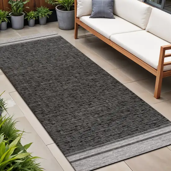 8' Black And Cream Indoor Outdoor Runner Rug Photo 1