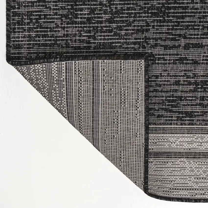 8' Black And Cream Indoor Outdoor Runner Rug Photo 9