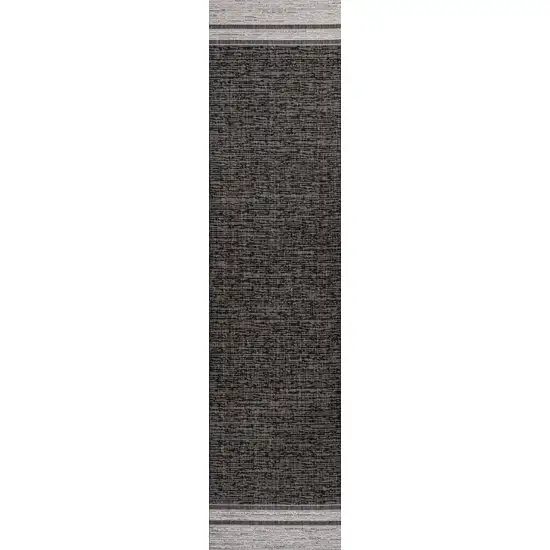 8' Black And Cream Indoor Outdoor Runner Rug Photo 1