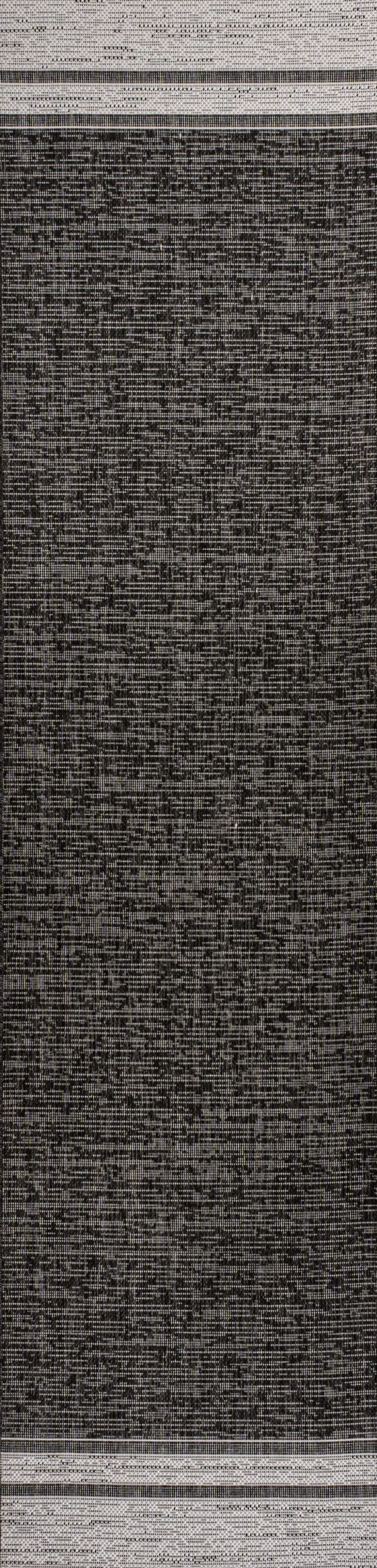 8' Black And Cream Indoor Outdoor Runner Rug Photo 1