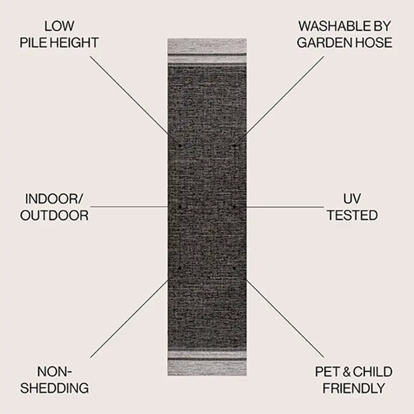 8' Black And Cream Indoor Outdoor Runner Rug Photo 9