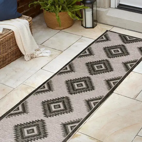 8' Black And Cream Moroccan Indoor Outdoor Runner Rug Photo 4