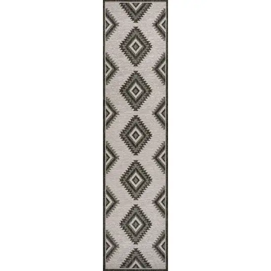 8' Black And Cream Moroccan Indoor Outdoor Runner Rug Photo 7