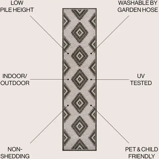 8' Black And Cream Moroccan Indoor Outdoor Runner Rug Photo 6