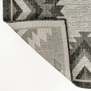 Photo of 8' Black And Cream Moroccan Indoor Outdoor Runner Rug