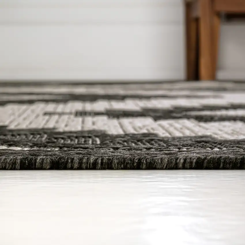 8' Black And Cream Moroccan Indoor Outdoor Runner Rug Photo 5