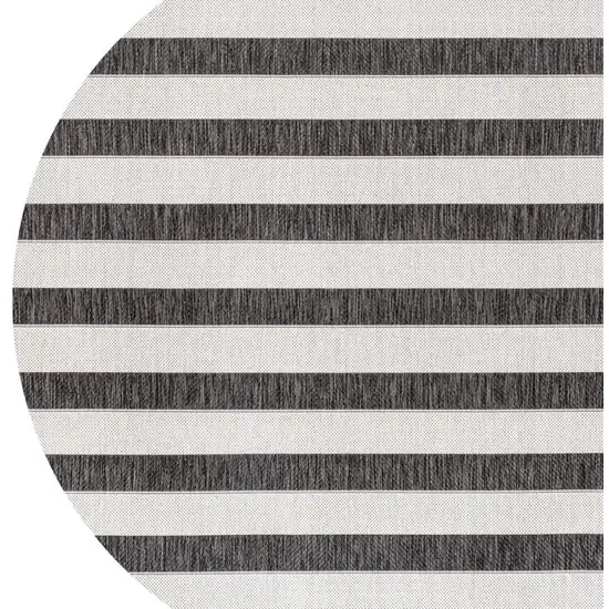 5' Black And Cream Round Striped Indoor Outdoor Area Rug Photo 3