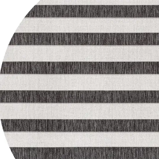5' Black And Cream Round Striped Indoor Outdoor Area Rug Photo 2