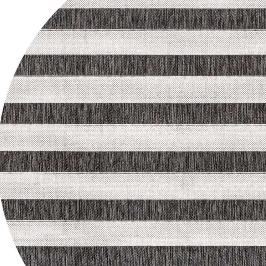 5' Black And Cream Round Striped Indoor Outdoor Area Rug Photo 2