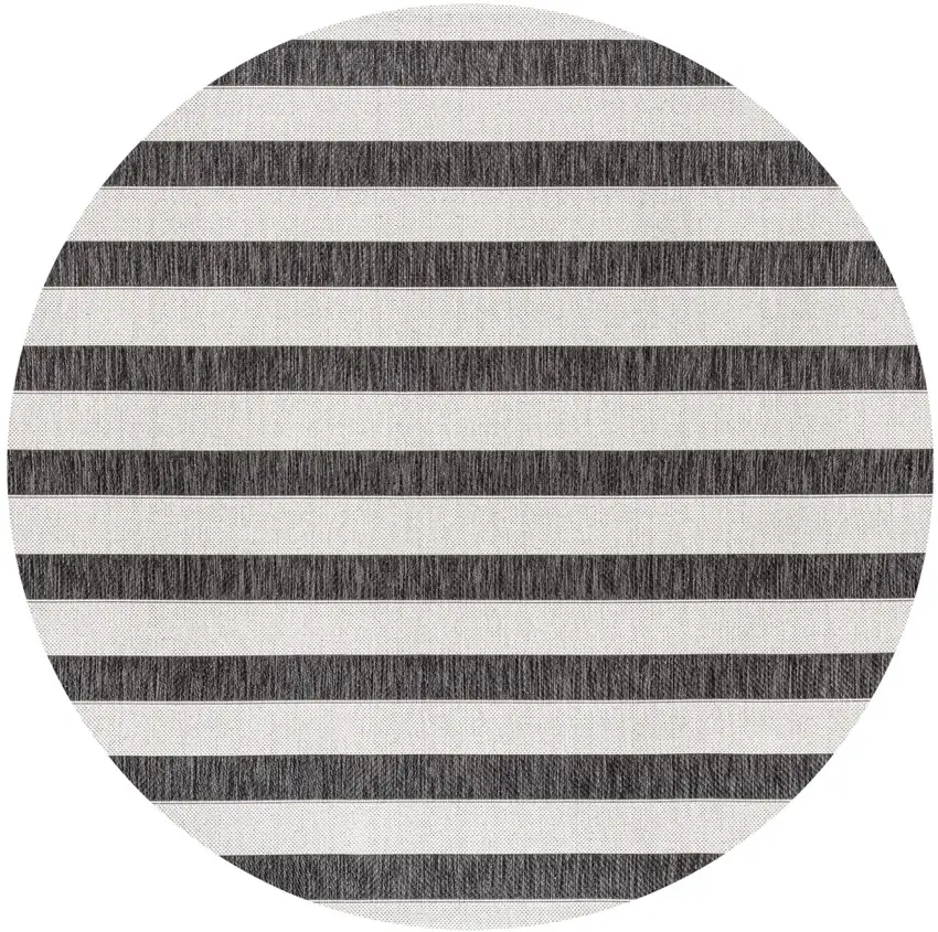6' Black And Cream Round Striped Indoor Outdoor Area Rug Photo 1