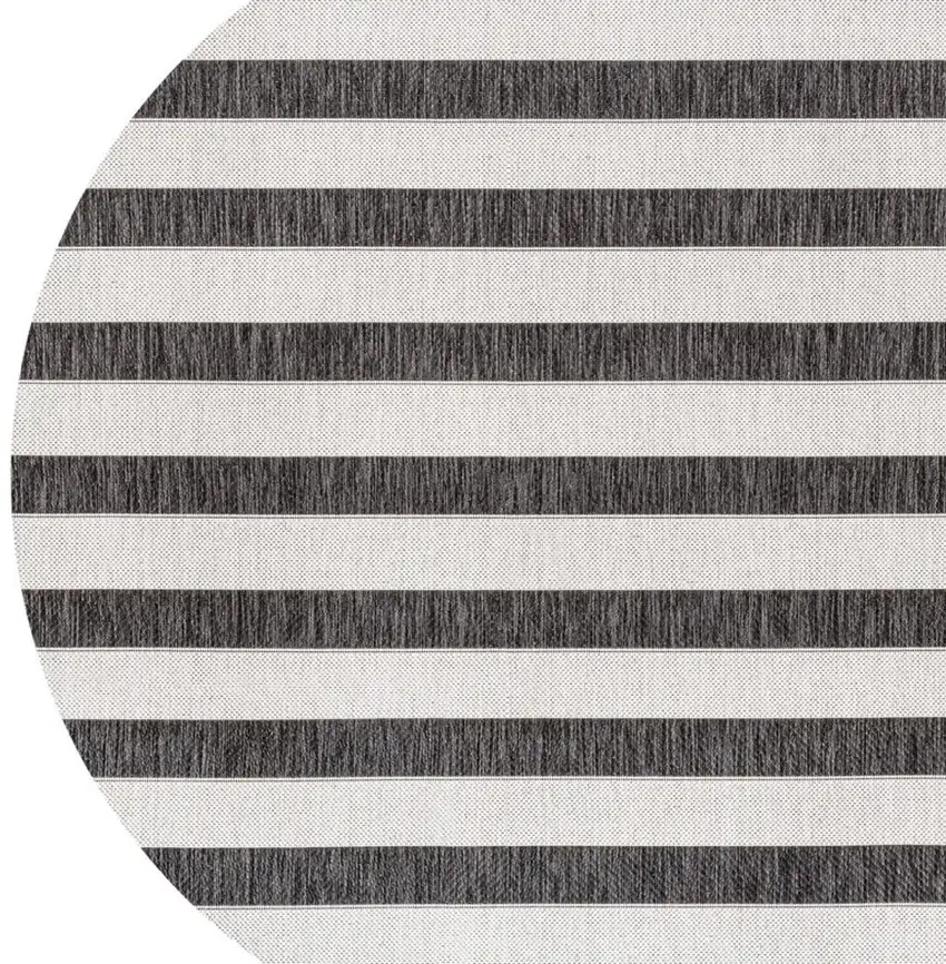 6' Black And Cream Round Striped Indoor Outdoor Area Rug Photo 3