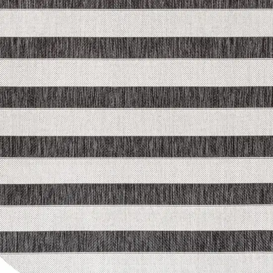 6' Black And Cream Round Striped Indoor Outdoor Area Rug Photo 2