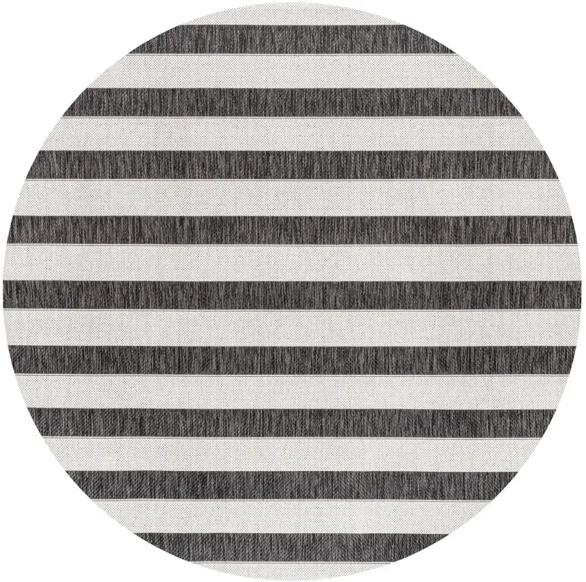 9' Black And Cream Round Striped Indoor Outdoor Area Rug Photo 3