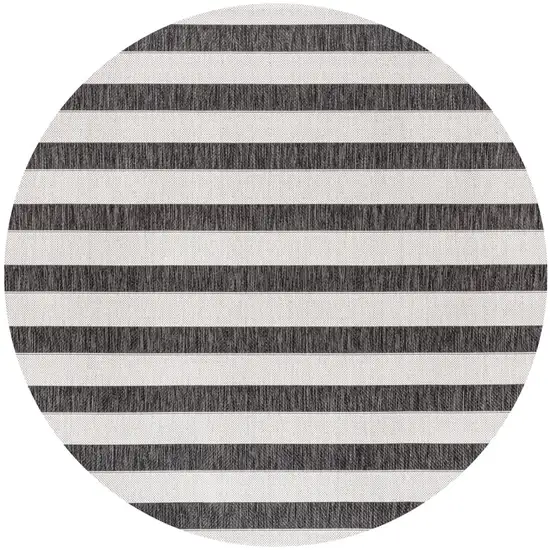 9' Black And Cream Round Striped Indoor Outdoor Area Rug Photo 1