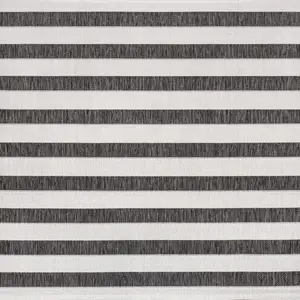 Photo of 5' Black And Cream Square Striped Indoor Outdoor Area Rug