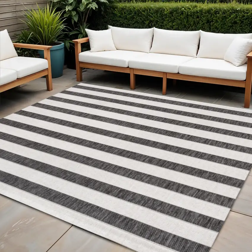 6' Black And Cream Square Striped Indoor Outdoor Area Rug Photo 1
