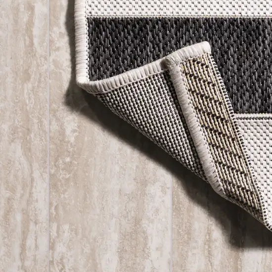 8' Black And Cream Square Striped Indoor Outdoor Area Rug Photo 8