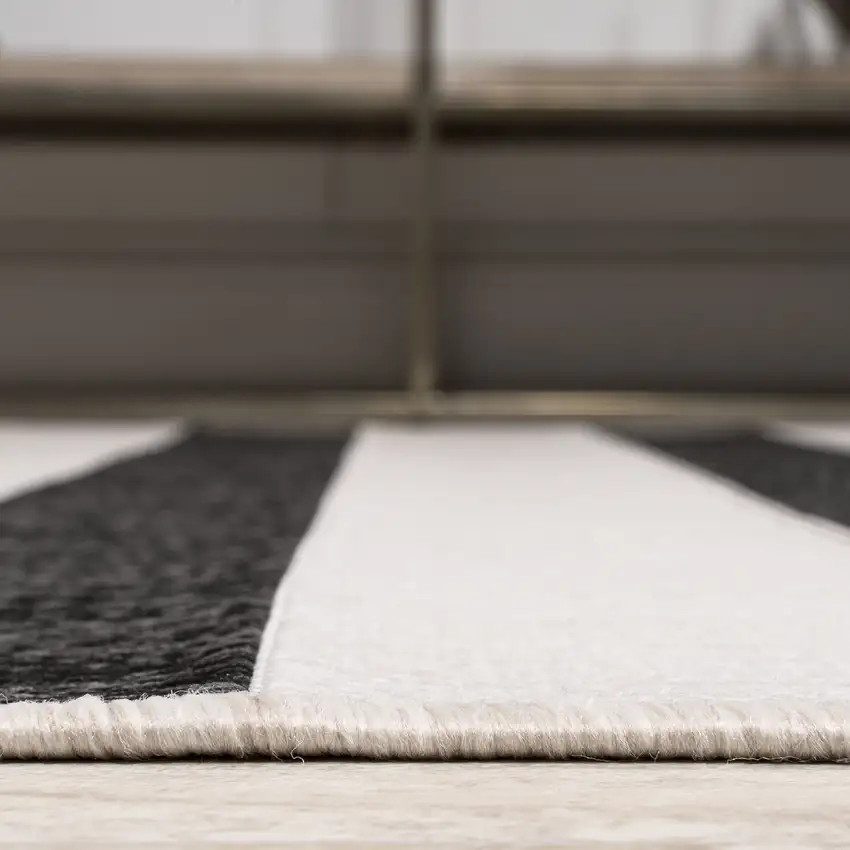 9' Black And Cream Square Striped Indoor Outdoor Area Rug Photo 9