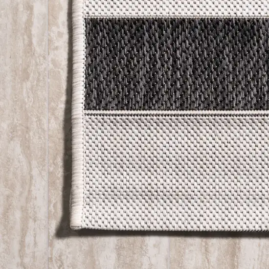 9' Black And Cream Square Striped Indoor Outdoor Area Rug Photo 9